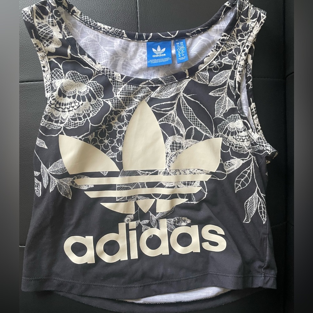 LIMITED EDITION ADIDAS BLACK GREY FLORAL CROP TANK XS